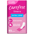 Carefree Panty Liners for Women, Extra Long, Wrapped, Unscented, 93ct | Pantiliners, Carefree, Daily Liners for Women, Light Periods and Leaks, 8-Hour Odor Control | 93ct (Packaging May Vary)