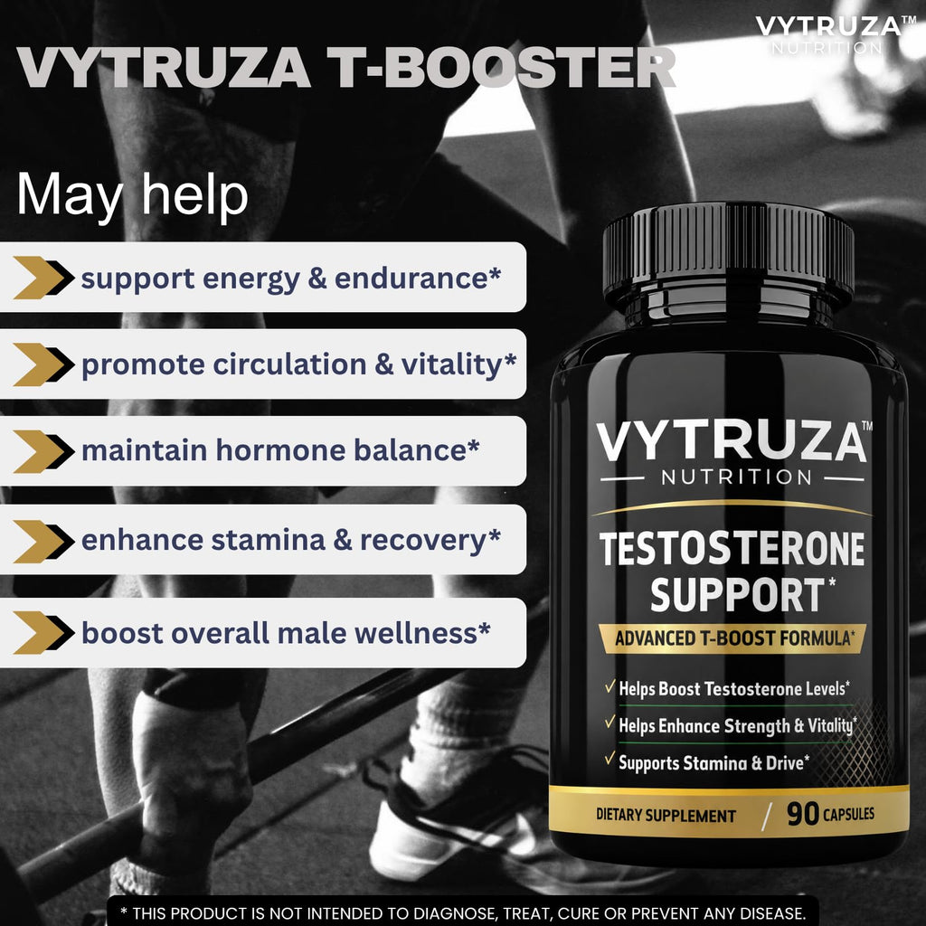 VYTRUZA Testosterone Supplement for Men - Advanced T-Boost Formula for Energy, Strength, Stamina* - Natural Testosterone Booster for Men Muscle Growth Support* - 90 Capsules