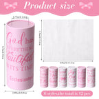 Outus 12 Pcs Christian Car Tissues Cylinder Holder with 3 Ply Facial Tissue Bulk Pink Bow Religious Round Tissue Holder Inspirational Scripture Travel Tissues Boxes Container for Car Cup Home Office