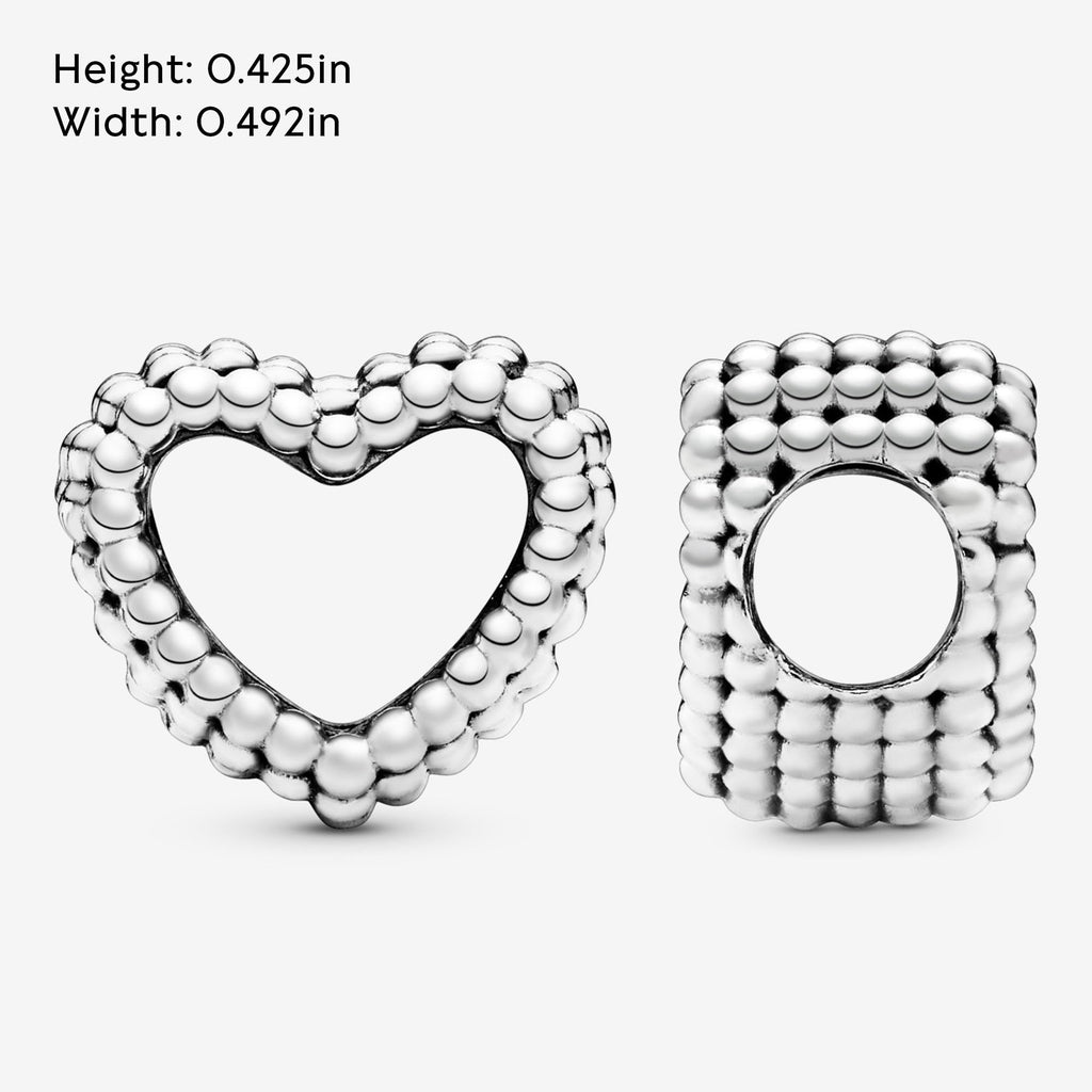 PANDORA Beaded Open Heart Charm - Romantic Heart Jewelry Gift with Gift Box - Textured Beaded Silhouette - Compatible with PANDORA Moments Bracelets - Sterling Silver