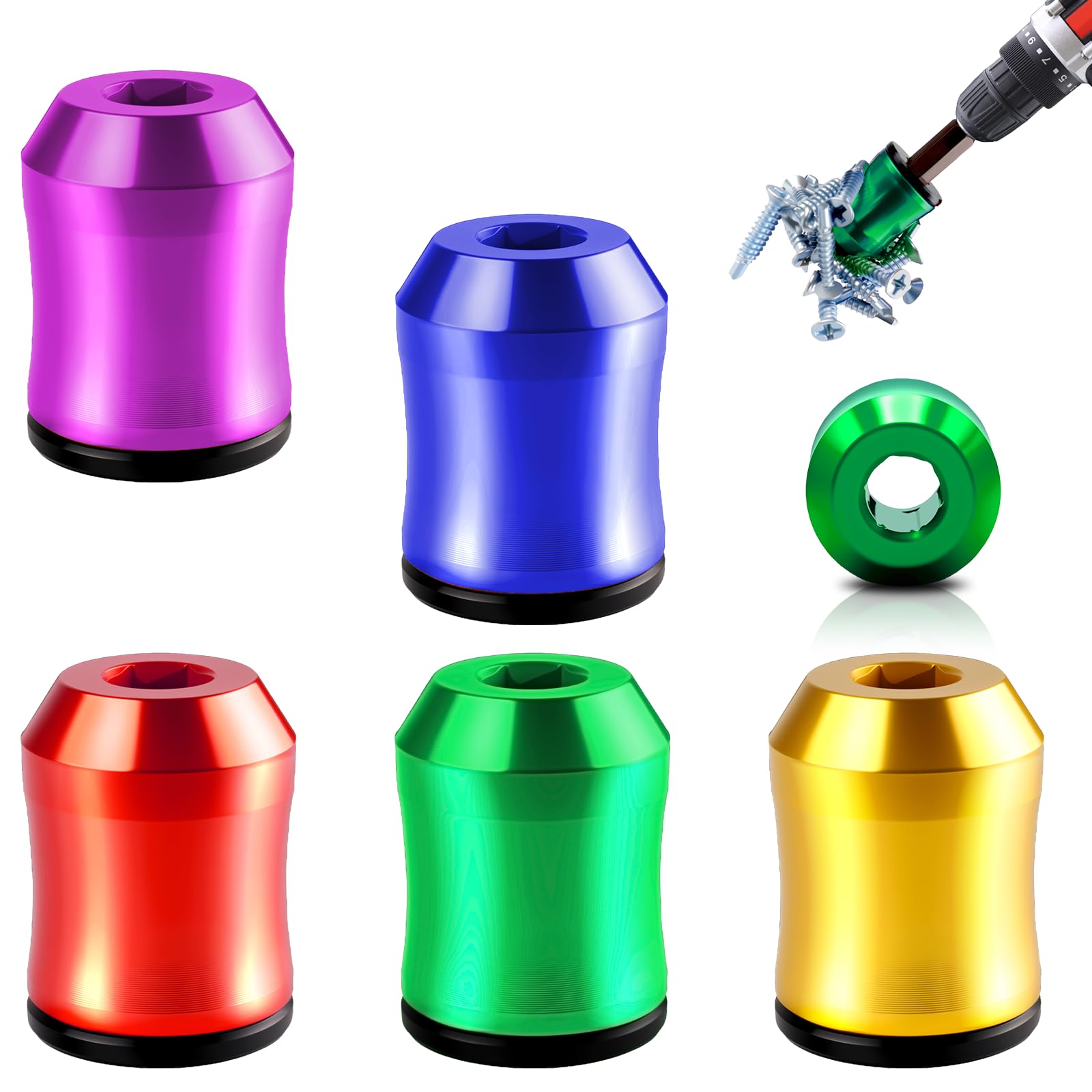 5PCS Magnetic Screw Holder,Strong Screwdriver Head Magnetic Ring,Universal Removable Household Tool Drill Bit Holder for Hex Screwdrivers&Power Bits,Mechanics,Carpenters,Household Repairs
