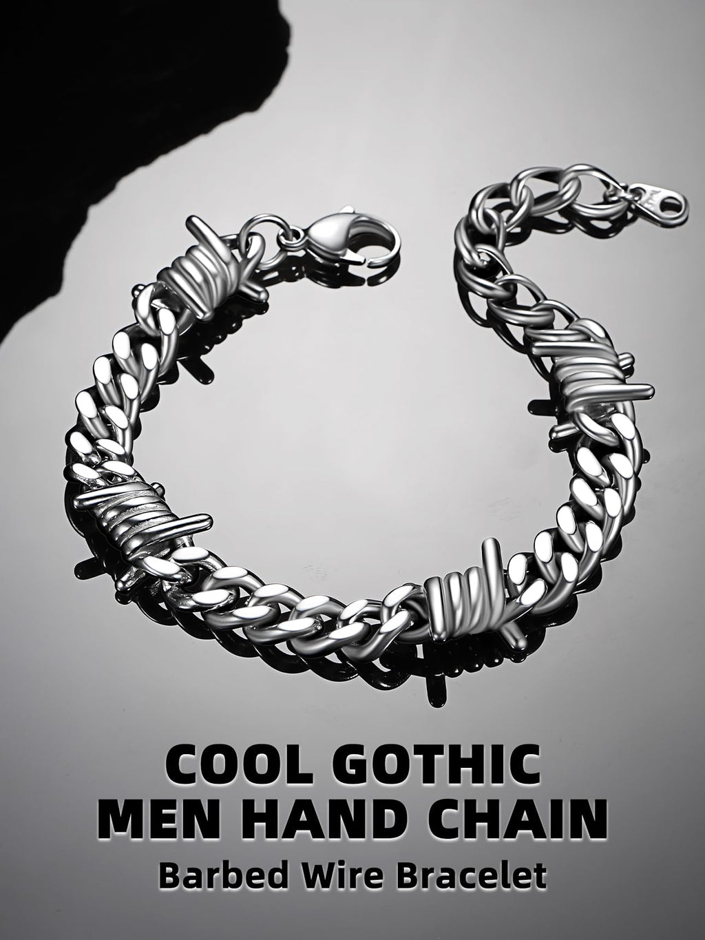 Bestyle Stainless Steel Barbed Wire Bracelets 9mm Thick Heavy Men Hand Chain Unisex Silver Cuban Chain Bracelet Punk Gothic Bracelets for Men Women