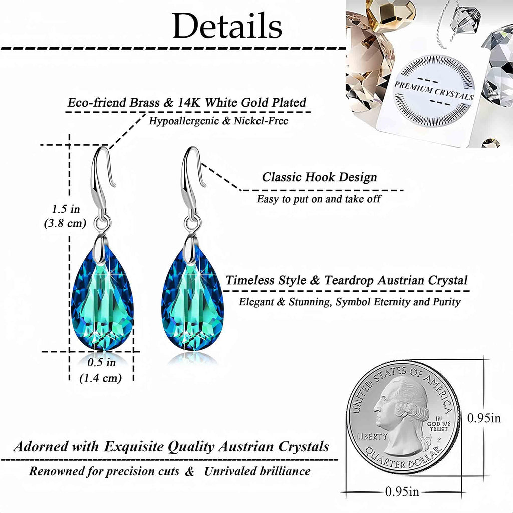 EVEVIC Austrian Crystal Teardrop Drop Earrings for Women, French Hook