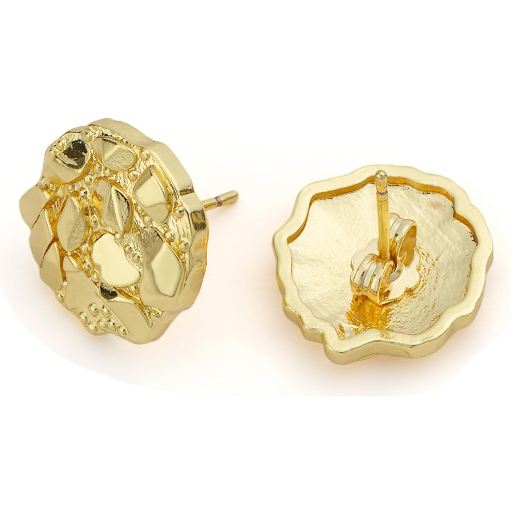 14k Gold Round Rough Textured Cookie Nugget Stud Earrings For Men/Women Unisex (XXXL(18mm))