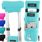 Vive Premium Crutch Pads, Bag, & Hand Grips (5 PCS) - Crutches for Adults Armpit Padding, Hand Grips, Accessories Pouch - Soft Tips Medical Padded Handles for Kids, Men, Women - Lightweight (Teal)