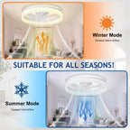 DLLT Modern Ceiling Fans with Lights: 20" Flush Mount Low Profile Ceiling Fan with APP Remote Control - White LED Bladeless Fandelier Dimmable Quiet DC Motor for Bedroom Living Room