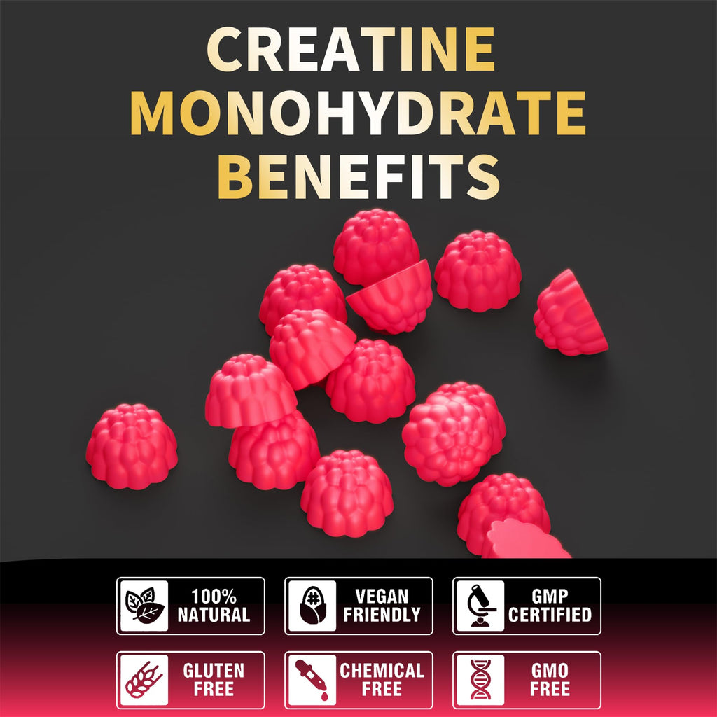 Nutravita NSF Certified Creatine Gummy - Creatine Monohydrate Gummies for Men & Women-5g of Creatine Monohydrate per Serving - Sugar Free,Vegan, Cherry Flavor, 120 Count