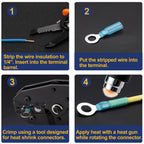 125pcs Heat Shrink Ring Wire Connectors with Crimping Tool,Waterproof Automotive Marine Electrical Terminals Kit,Insulated Crimp Connector kit