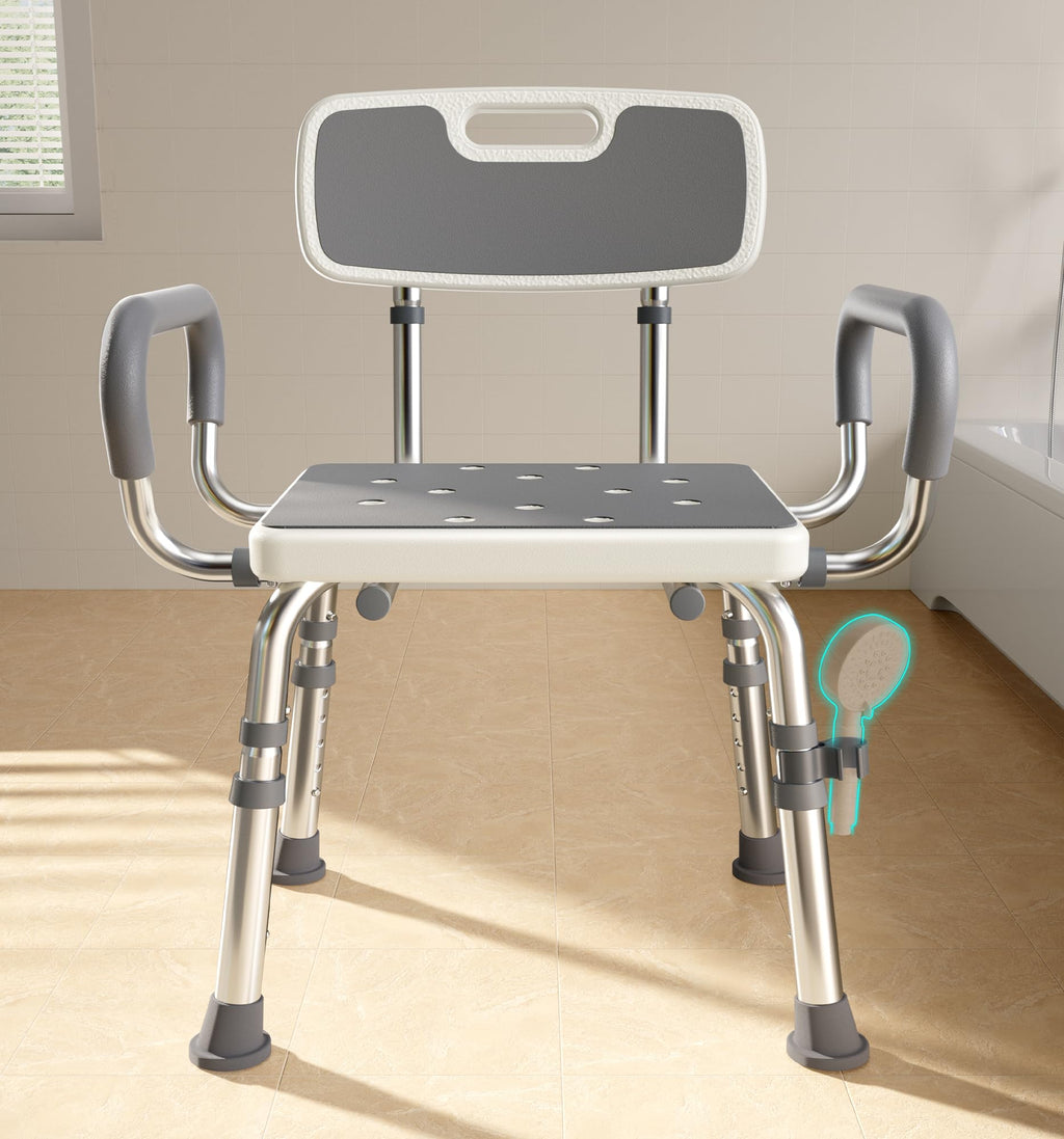 Bluelog Shower Chair for Inside Shower with Arms and Back, 500lbs Capacity Height Adjustable Shower Seat with Thickened Frame for Seniors, Elderly and Disabled