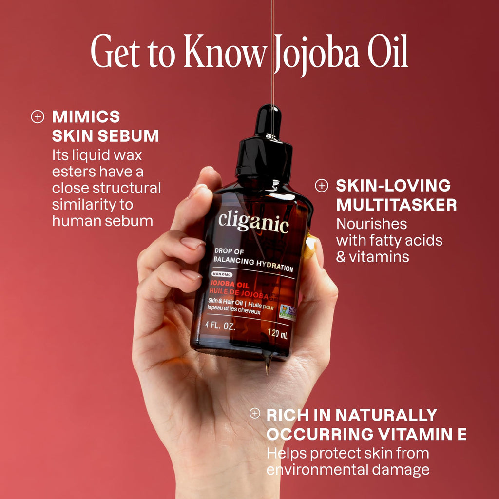 Cliganic Non-GMO Jojoba Oil Bulk 32oz, 100% Pure - Natural Cold Pressed Unrefined Hexane Free Oil for Hair & Face