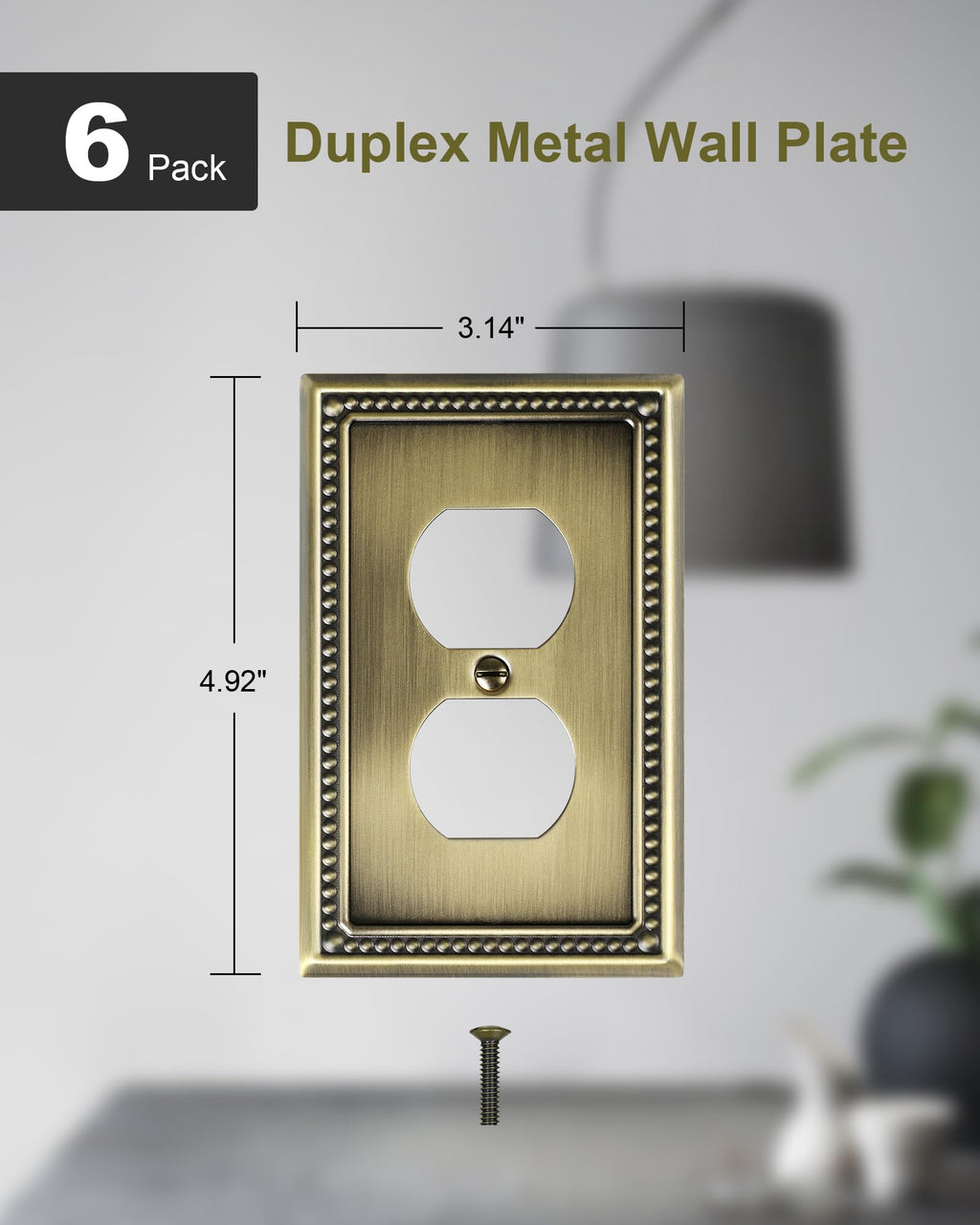 TREEWELL 6-Pack Duplex Outlet Cover Plate, Antique Brass Metal Wall Plates for Electrical Outlets, 1 Gang Receptacle Cover, Pearls Decorative Switch Plates and Outlet Covers