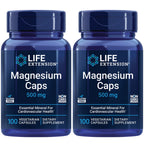 Life Extension Magnesium Caps, 500 mg, Magnesium Succinate, Heart Health, Healthy Bones, Metabolism Support - Pack of Two - 2 x 100 Vegetarian Capsules