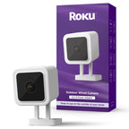 Roku Outdoor Camera for Home Security - IP65 Weather Resistant Wired Security Camera with 1080p HD Night Vision, Works with Alexa & Google, Motion & Sound Detection - 90-Day Subscription Included
