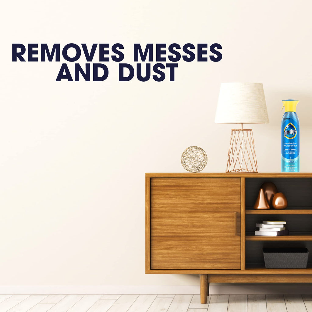 Pledge pH-Balanced Multisurface Spray, Gently Clean 101 Surfaces, Remove Dust and Messes, No Residue - Rainshower Scent, 9.7oz, Pack of 6