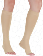 +MD 2 Pairs 20-30 mmHg Compression Socks for Women & Men, Knee High Open Toe Stockings, Graduated Support & Comfort Hose Nude/ Black, 3X-Large