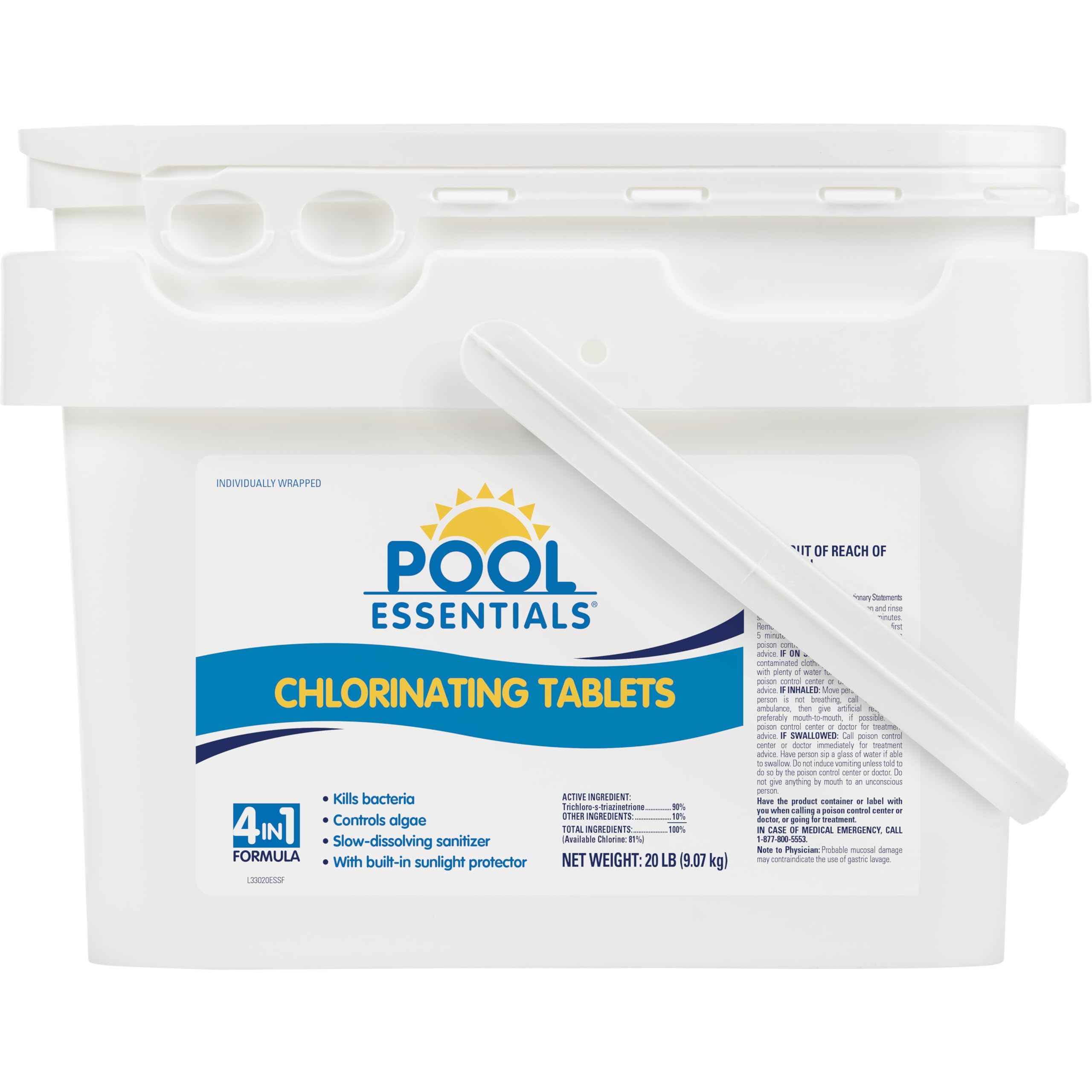 Pool Essentials® 3" Swimming Pool Chlorinating Tablets, Kills Bacteria & Controls Algae, 20LB