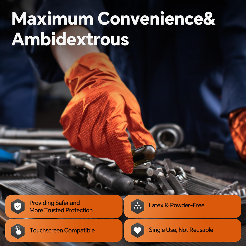UYKKE 10mil Nitrile Gloves Disposable Rubber Latex Mechanic Gloves,Industrial Disposable Mechanic Latex Rubber Mechanics Glove Heavy Duty Nitrile Glove XL with Diamond Textured(1001,X-Large)