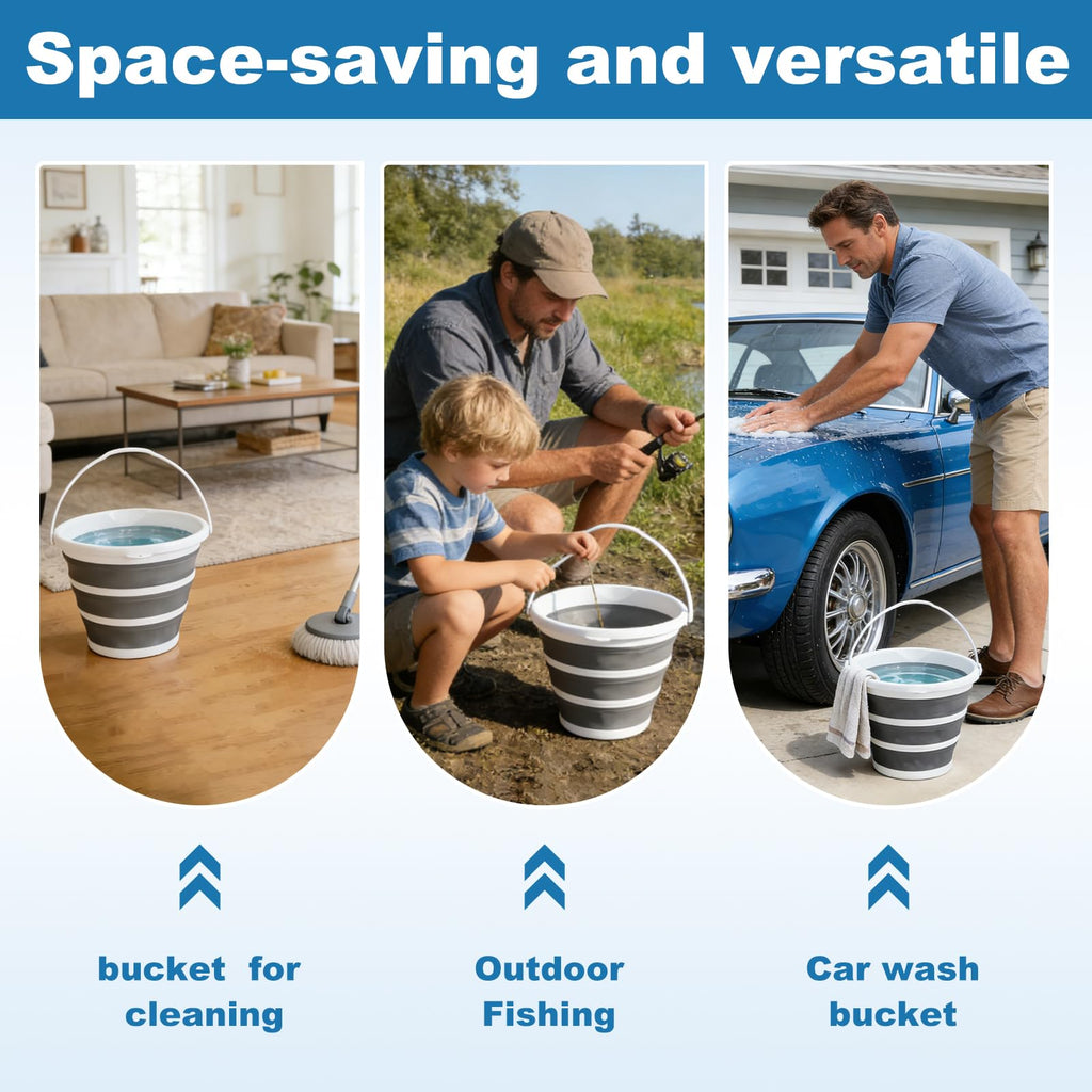 Gronivex Collapsible Bucket 2.6 Gallon, Portable & Space-Saving for Car Wash, Camping, RV, Multi-Purpose Cleaning Bucket, BPA Free