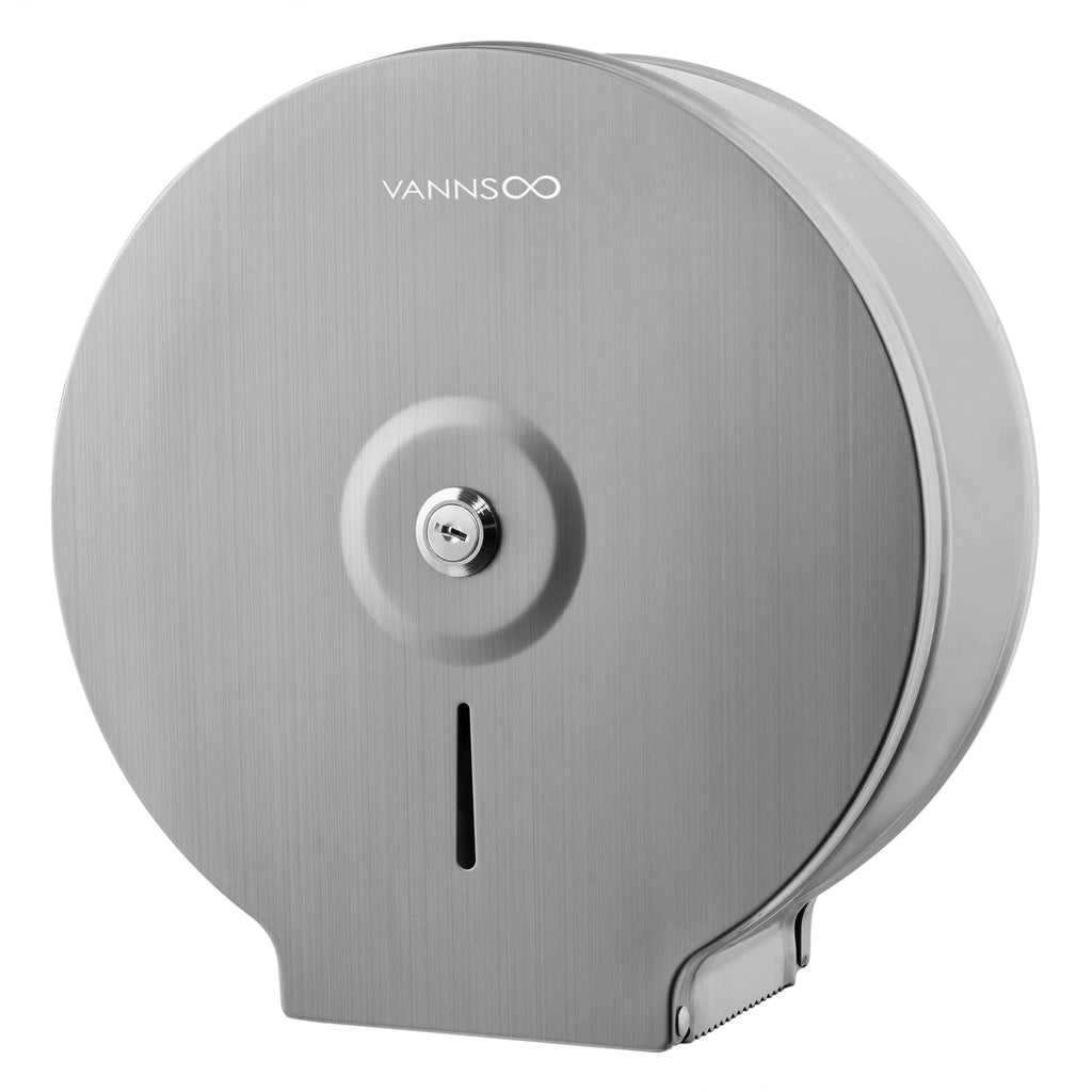 VANNSOO Commercial Jumbo Toilet Paper Dispenser, Wall Mount Stainless Steel 9 Inch Roll Toilet Paper Holder Bath Tissue Dispenser Lock Key (Brushed)