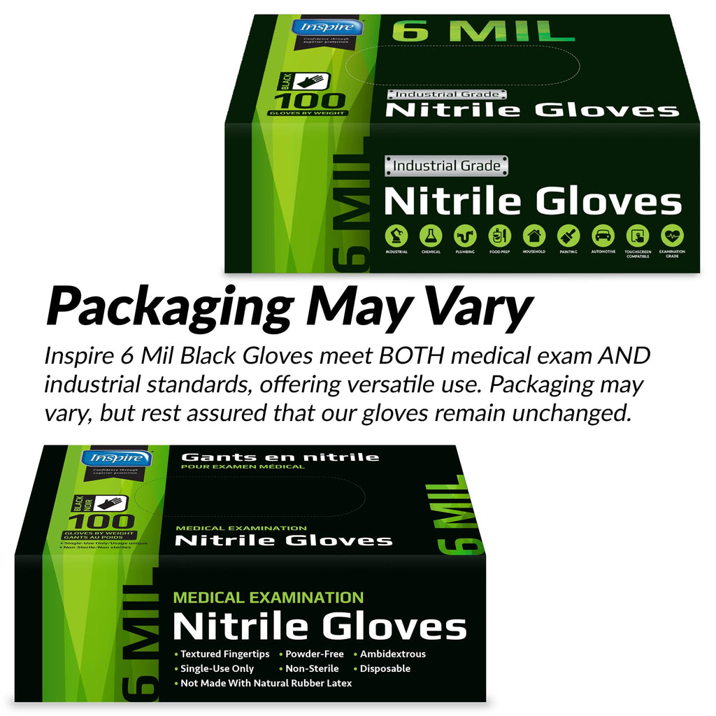 Inspire HEAVY DUTY 6Mil ORIGINAL Quality Stretch Nitrile Gloves Black Disposable Latex Free | Food, Industrial, Mechanic Tattoo (6Mil Black, Small)