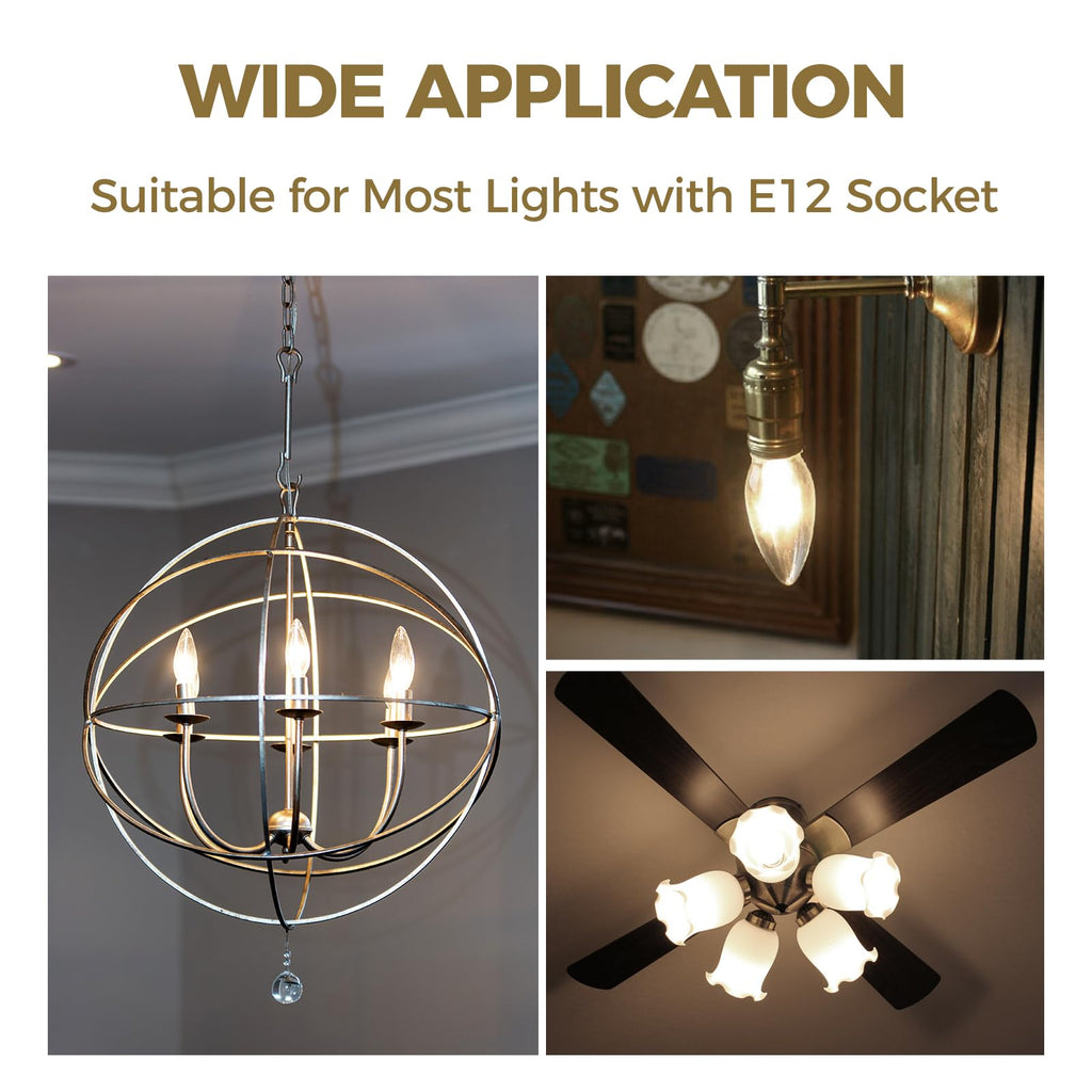 Hizashi E12 LED Bulb Dimmable, 3000K 40W Eq Candelabra Light Bulbs, 24Pack
