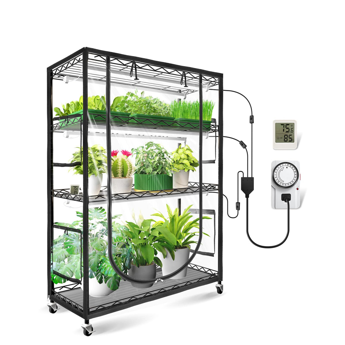 JESLED Indoor Greenhouse with Grow Light, 35.4x13.8x59IN