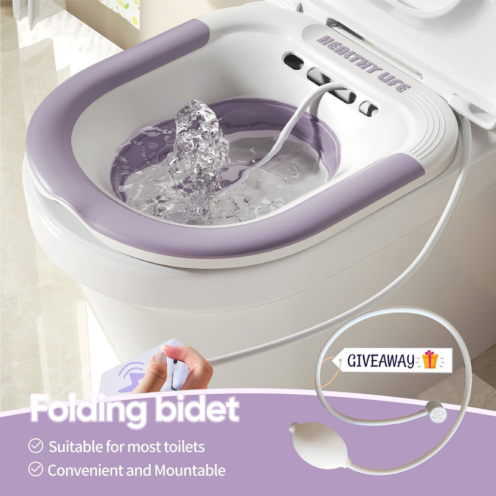 Sitz Bath，Electric Sitz Bath for Toilet, Portable and Collapsible Sitz Bath Tub for Hemorrhoids & Postpartum Care, Wide Seat for Home Use, Easy Storage (Purple)
