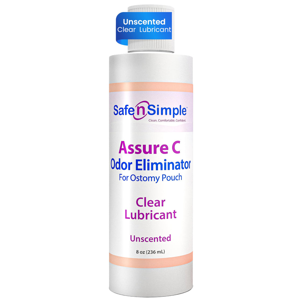 Safe n' Simple Assure C - Clear Lubricating Ostomy Pouch Deodorant - Colostomy Bag Odor Eliminator - Colostomy Deodorizer Lubricant - 8 Fluid Ounce Drops