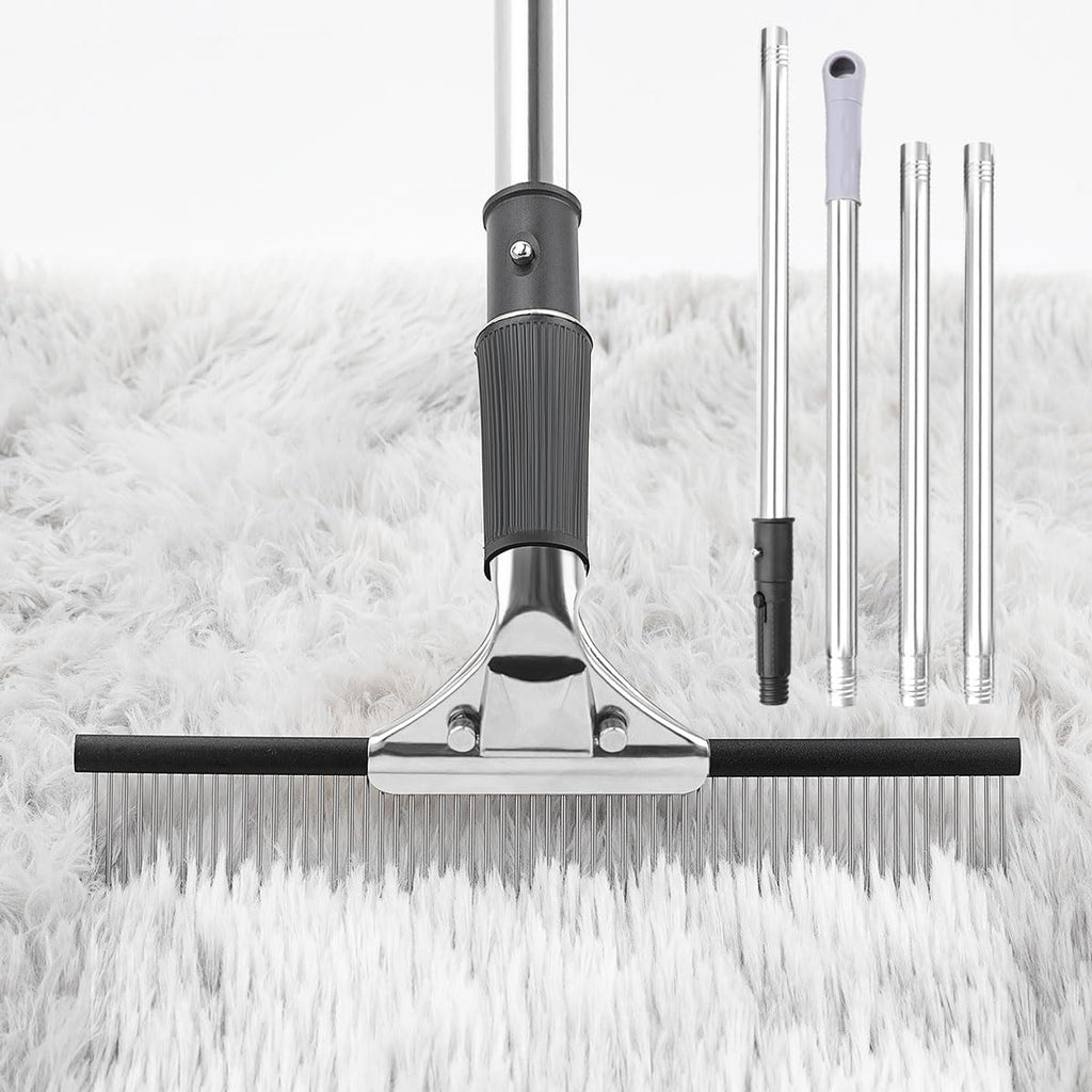 Astfys Big Carpet Rake with Long Handle, Black and Silver