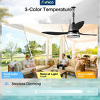 Amico 42 Inch Outdoor Ceiling Fans with Lights for Patios, IP65 Waterproof Gazebo Fan Remote Control, 3000-6000K, 6 Speeds, Hook Hanging Plug in Ceiling Fan for Patio Porch Pergola Garage Canopy