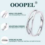 OOOPEL Sterling Silver Adjustable Ring S925 Silver Rings for Women Cubic Zirconia Twist Love Knot Dainty Ring Silver Minimalist Open Finger Rings Silver Thumb Sterling Silver Ring