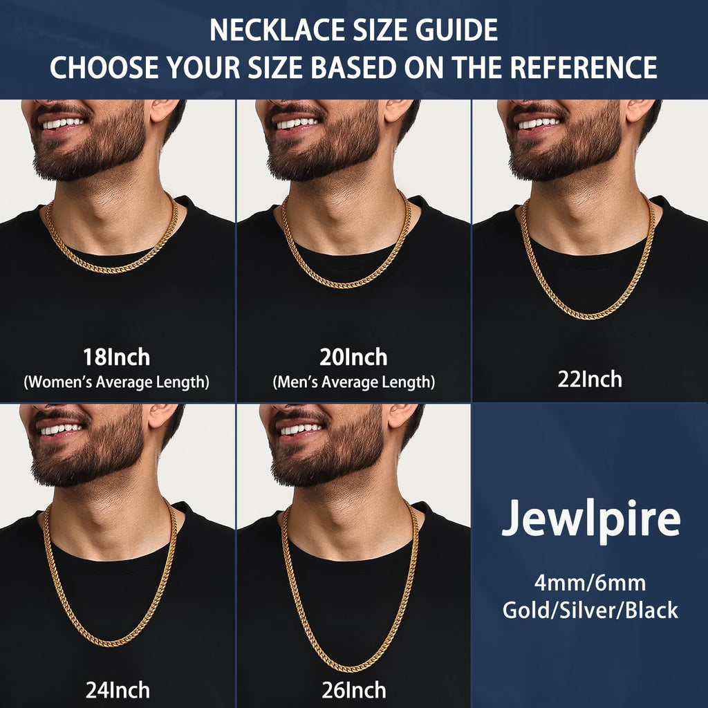Jewlpire Gold Chain for Men, 6mm Mens Necklace Cuban Link Chain Necklace for Men, 18K Gold Plated Chain Necklace Sturdy & Durable Men's Necklaces 22 inch