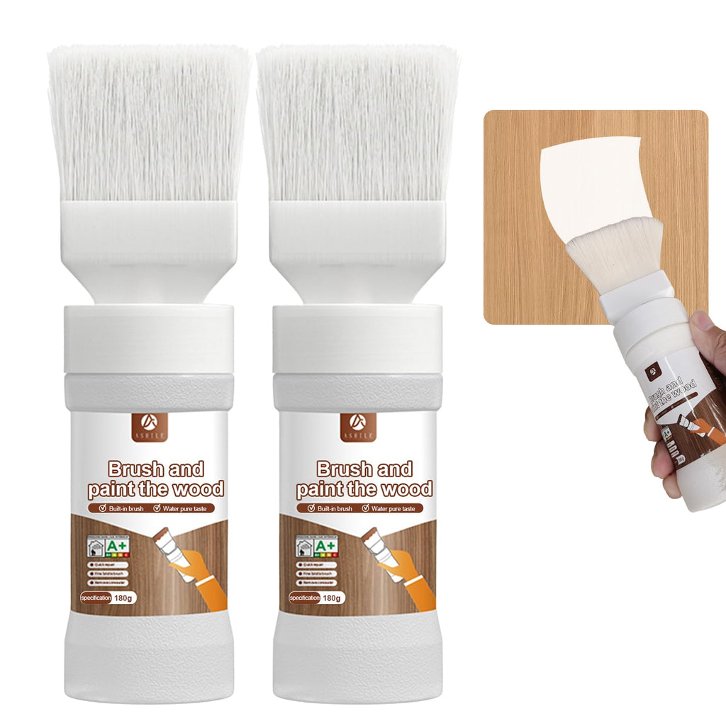 2 in 1 White Paint Wood Refinishing Kit– 2-Pack Easy Paint Brush with No Drip Design, High-Density Bristles for Furniture, Doors & Cabinets,6.35 oz per bottle.