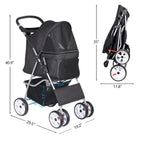 BBBuy 4 Wheels Foldable Pet Dog Cat Jogger Stroller Travel Carrier Strolling Cart w/Waterproof Cover Storage Basket Cup Holder & Removable Liner for Medium Small Cat Dog, Black