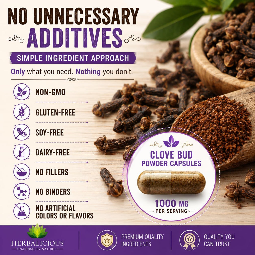 Cloves Capsules - Natural Dietary Supplement - Rich in Vitamins, Minerals, Manganese, Fiber - May Help Strengthen Bones, Promote Digestive Function, Antioxidant Support - 100 Caps