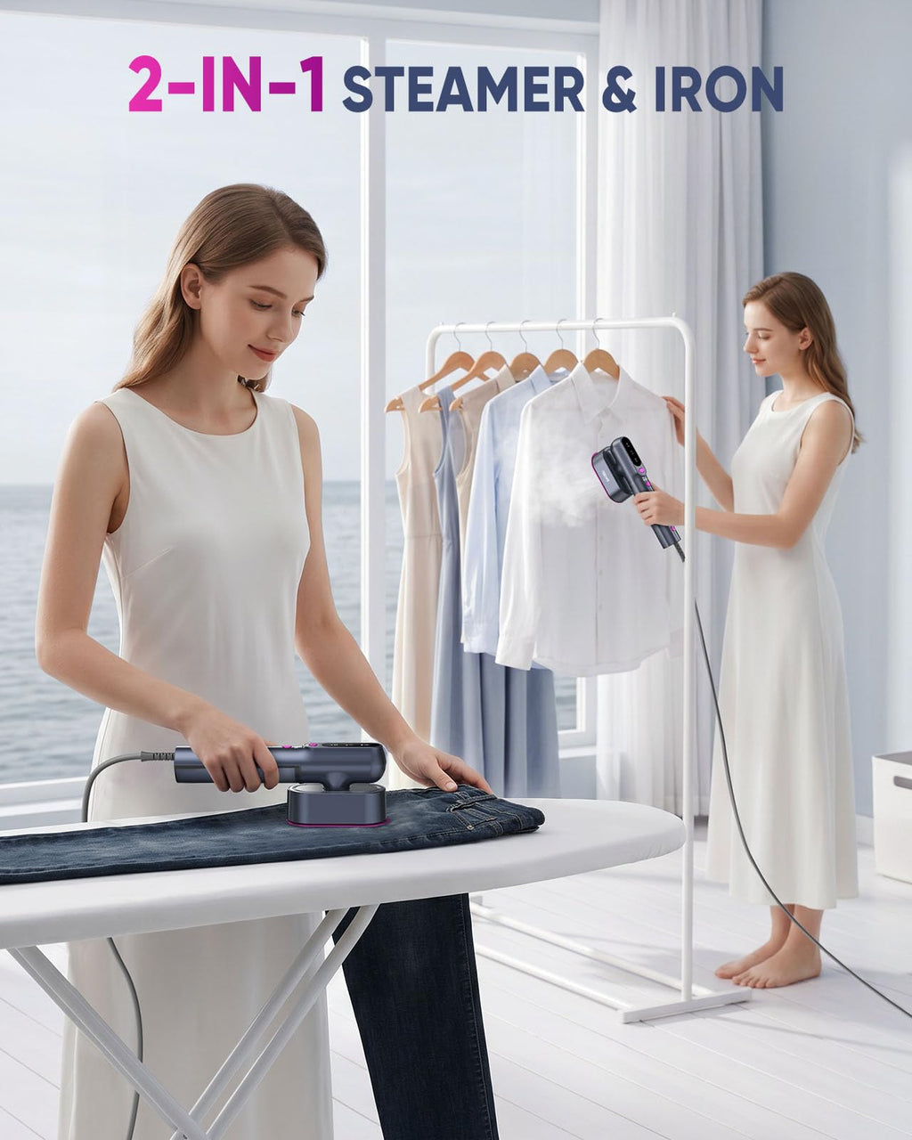 Travel Steamer for Clothes,100-240V Travel Steamer & Iron 2 in 1 with Fast Heat-Up,1200W Portable Handheld Garment Steamer,Travel Size,Large Heat Panel,Fabric Quick Wrinkle Remover for Global & Europe