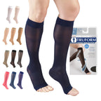 Truform Sheer Compression Stockings, 15-20 mmHg, Women's Knee High Length, Open Toe, 20 Denier, Navy, 2X-Large