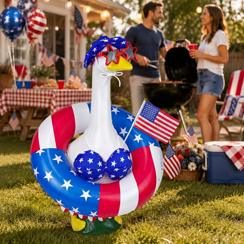 Ueyben 4th of July Bikini Porch Goose Outfit, Summer Patriotic Goose Outfit Independence Memorial Day Geese Clothes Costume for 23" Lawn Cement Plastic Geese Statue for Outdoor Garden Patio Yard Decor