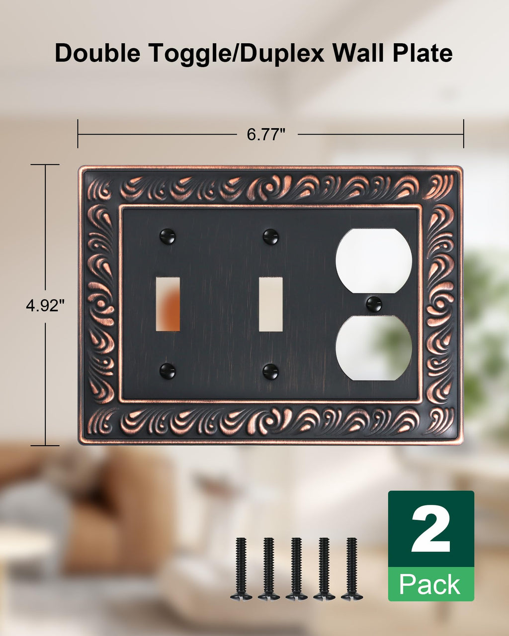 TREEWELL 2-Pack Combo Double Toggle/Single Duplex Outlet Covers, Paisley Pattern Decorative Switch Plates and Outlet Covers, 4 Gang Aged Bronze Metal Wall Plates, Corrosion Resistant