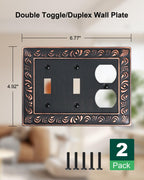 TREEWELL 2-Pack Combo Double Toggle/Single Duplex Outlet Covers, Paisley Pattern Decorative Switch Plates and Outlet Covers, 4 Gang Aged Bronze Metal Wall Plates, Corrosion Resistant