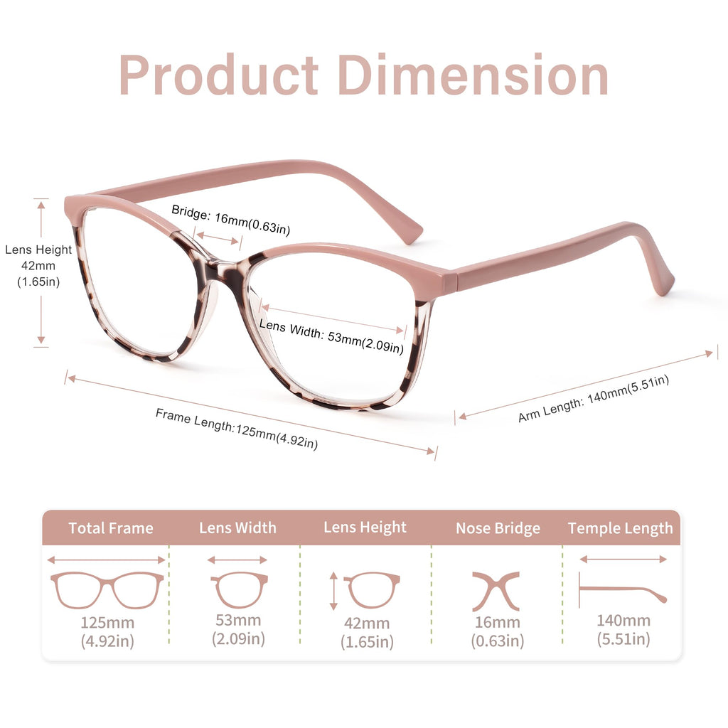 Madison Avenue Square Vintage TR90 Blue Light Blocking Reading Glasses for Women with Case, Anti Glare/Eyestrain Computer Readers Pink Demi +1.75
