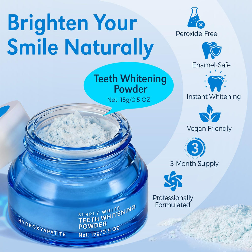 Enamel-Safe Teeth Whitening Powder - Hydroxyapatite - Gentle on Teeth - No Sensitivity Formula - Removes Stains - Long-Lasting Freshness - Breath Freshening Whitening Powder- 15g