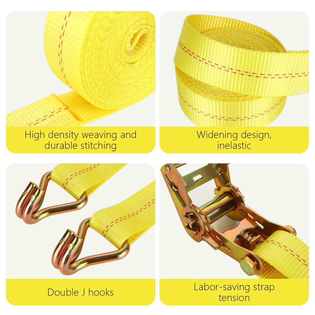 4 Pack 2 Inch Ratchet Straps Heavy Duty 20ft Tie Down Straps Ratchet with Double J Hook, 10000 LBS Break Strength, Cargo Ratchet Straps for Moving, Truck, Trailers, Motorcycles, Kayaks, Car Roof