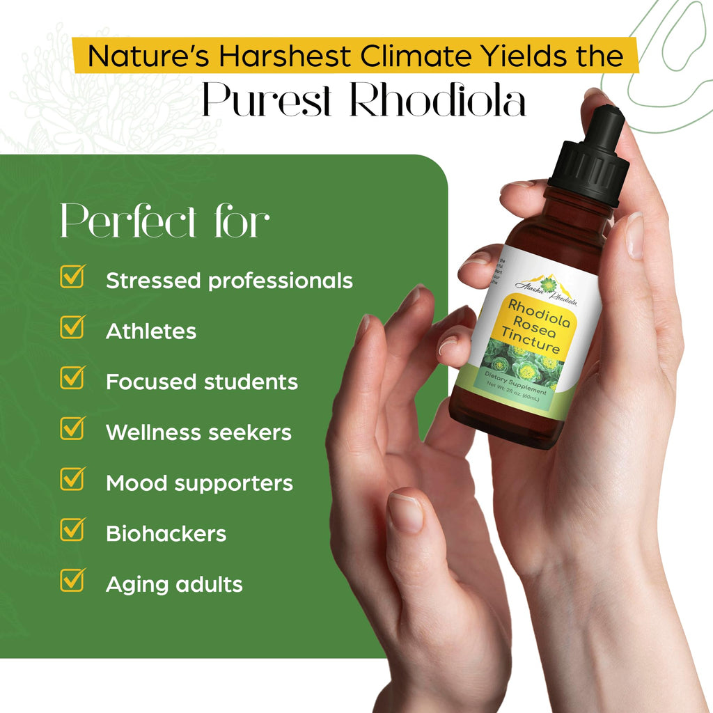 Alaskan Rhodiola Rosea Tincture – Natural Stress Support Rhodiola Supplement, Adaptogen for Energy & Mental Clarity, Liquid Extract for Anxiety & Focus – 2 oz
