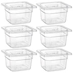Bekith 6 Pack 1/6 Size Plastic Clear Food Pans with Lids for Kitchen Restaurant Food Prep, 4 Inches Deep