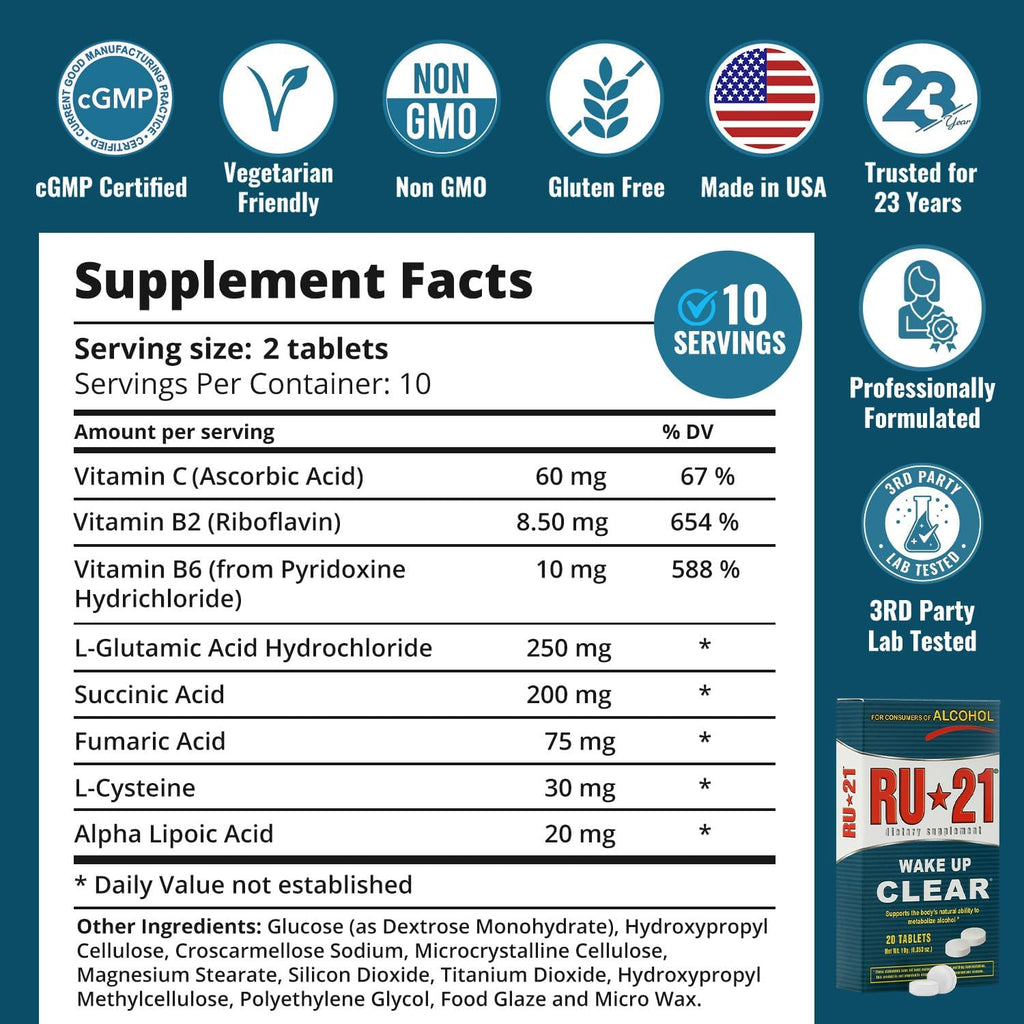 RU-21 The Supplement for When You Want to Drink & Go to Work The Next Morning | Feel Better After Celebrating & Support Your Liver | Trusted for 23 Years | Made in USA (20-Pill x 6-Pack, 60 Servings)