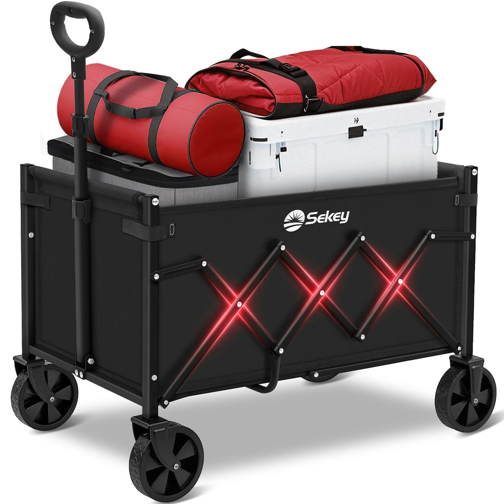Sekey Lightweight Collapsible Wagon, 220 lb Capacity, Quick-Fold Cart