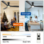 Depuley 52-Inch Ceiling Fans with Lights: Black 3 Blade Flush Mount Low Profile Ceiling Fan for Bedroom - Dimmable Indoor Outdoor Fan with Remote Control Ultra Quiet DC Motor Timer