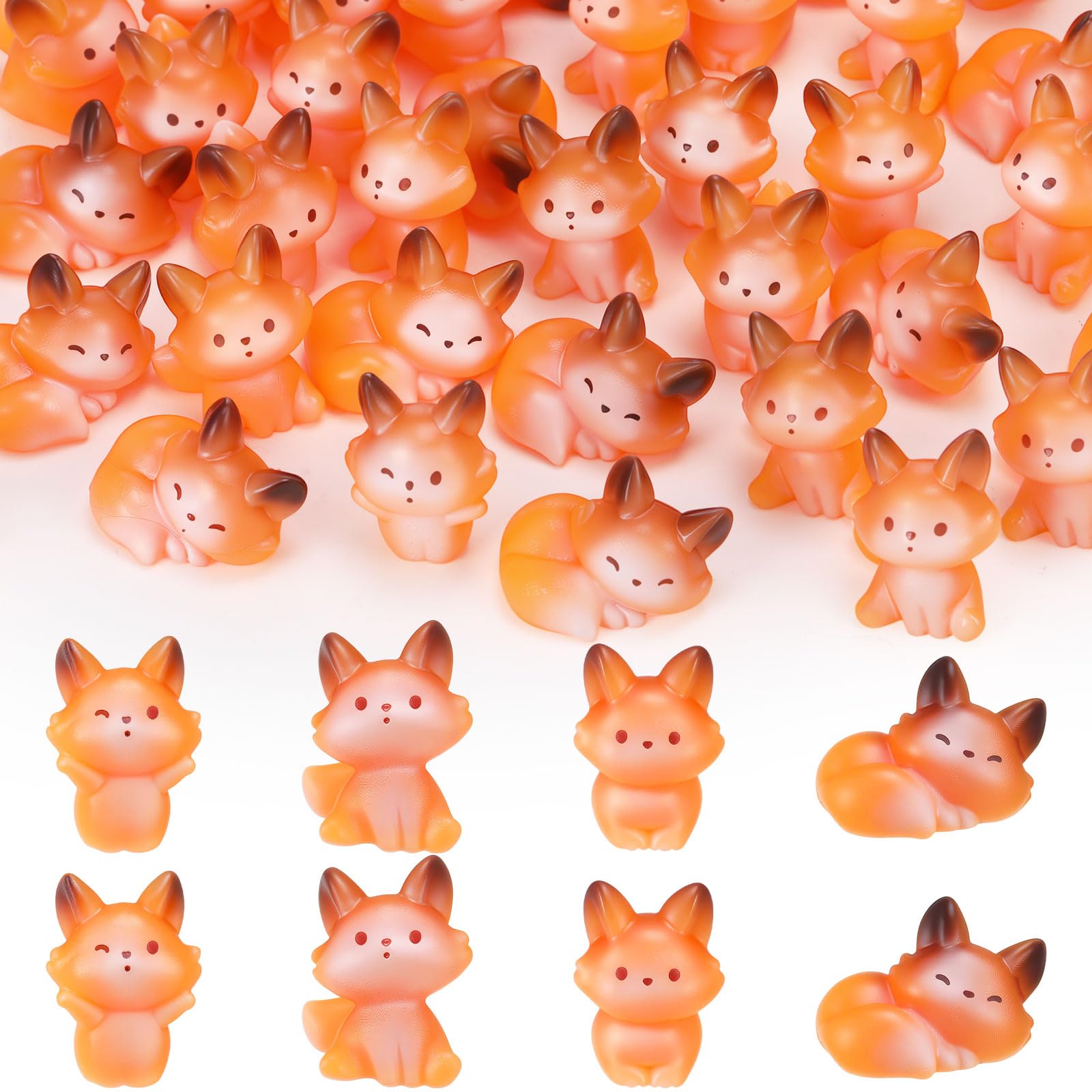 Geelin 60 Pcs Mini Resin Fox Figure Bulk Miniatures Animal Figurine
