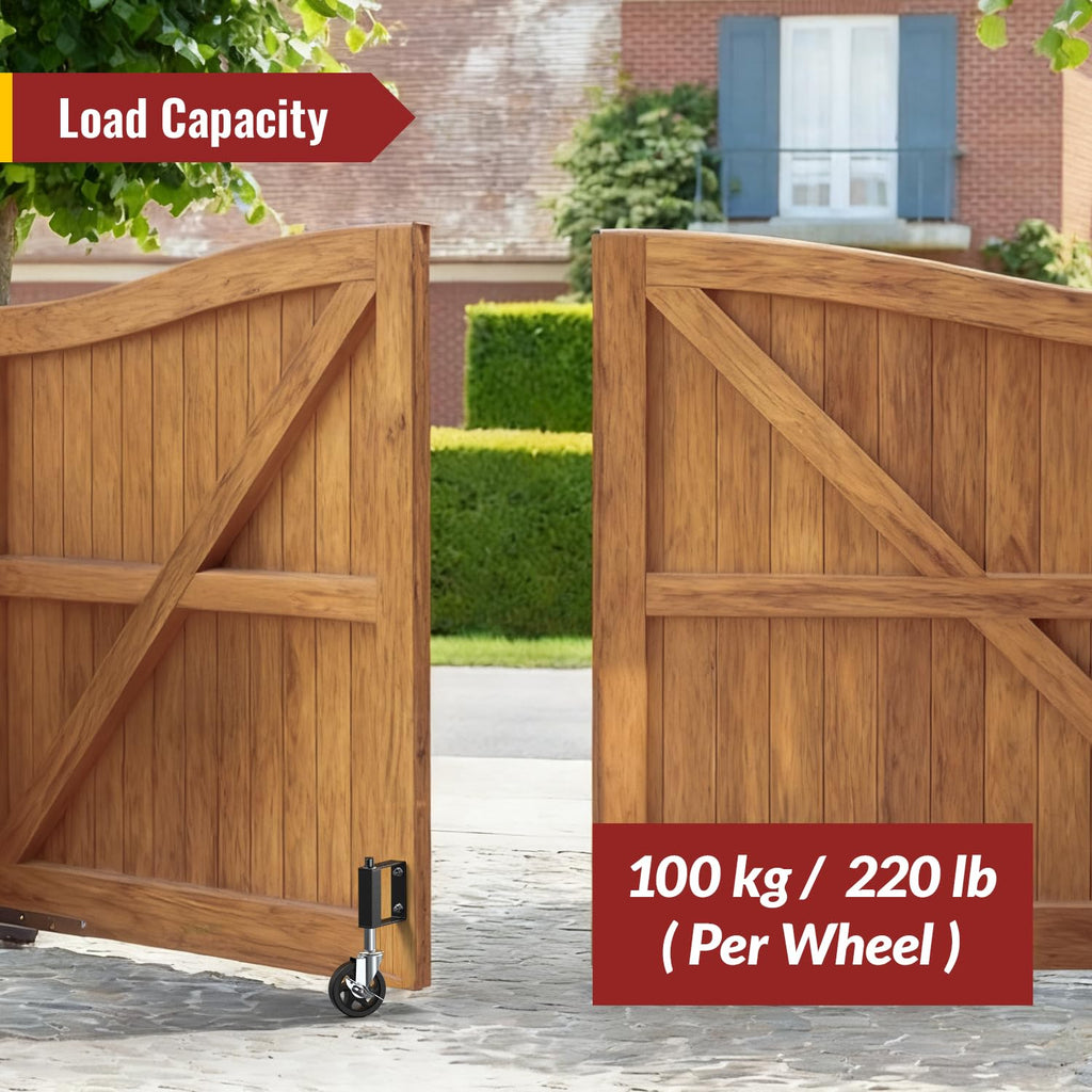 Heavy Duty Gate Wheels for Fences, Yards, Farms, Gate Casters with Spring Loaded, 360 Degree Swivel Max Load Capacity 220lbs
